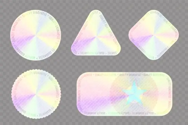 Vector illustration of Holographic sticker for quality guaranteed seal set