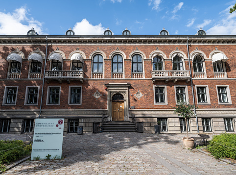 Full frame image of traditional half-timbered house facade in Frankfurt am Main, Hesse, Germany