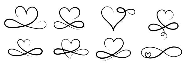 illustrations, cliparts, dessins animés et icônes de symbole d’amour de l’infini, signe de l’infini du cœur de la saint-valentin dessiné à la main. éléments vectoriels de conception de mariage. - coeur symbole