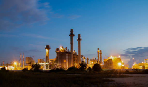 Natural Gas Combined Cycle Power Plant ,Gas turbine electrical power plant with in Twilight power for factory energy concept. Natural Gas Combined Cycle Power Plant ,Gas turbine electrical power plant with in Twilight power for factory energy concept. gas turbine stock pictures, royalty-free photos & images
