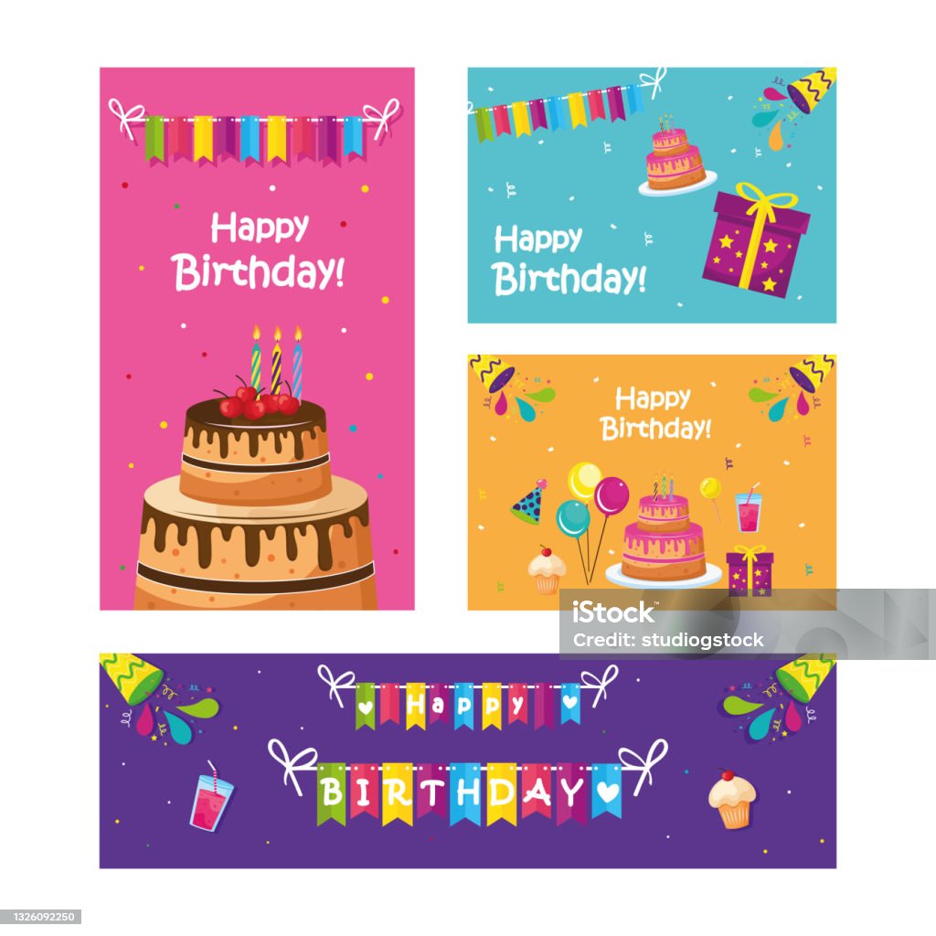 Happy Birthday Banners Set Stock Illustration - Download Image Now ...
