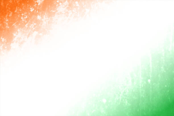 eine horizontale künstlerische vektor-illustration von tricolor gefleckten marmor strukturierte diagonale bänder, safran oder orange, weiß und grün farben - indian flag india flag celebration stock-grafiken, -clipart, -cartoons und -symbole