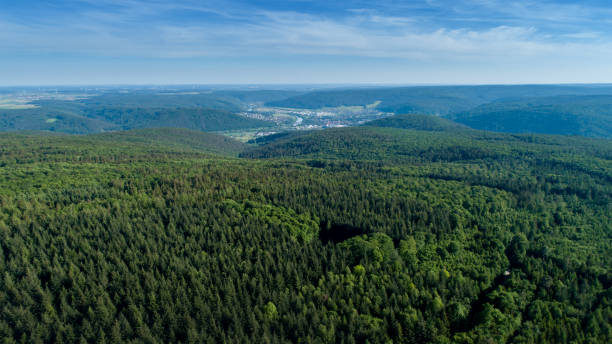 German landscape - aerial view over Mittelgebirge Spessart