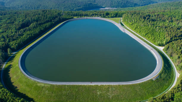 reservoir, storage basin of pumped-storage plant - germany reservoir water tree imagens e fotografias de stock