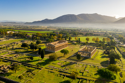 Aerial View Of Temple Of Hera At Paestum,Salerno,Campania,Italy