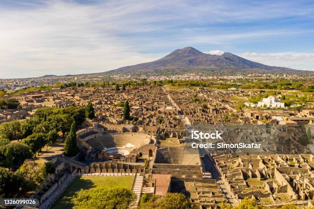 Mount Vesuvius And Pompeii Ruins Stock Photo - Download Image Now - Pompeii, Mt Vesuvius, Old Ruin