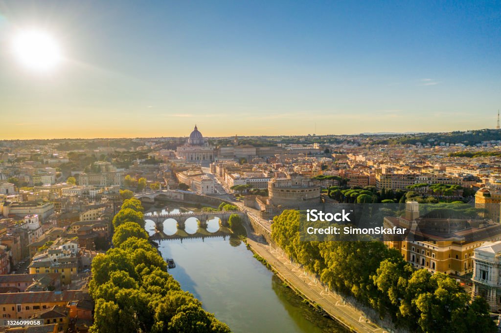 View Of Vatican City Rome Skyline With Tiber River And Vatican,Italy Rome - Italy Stock Photo