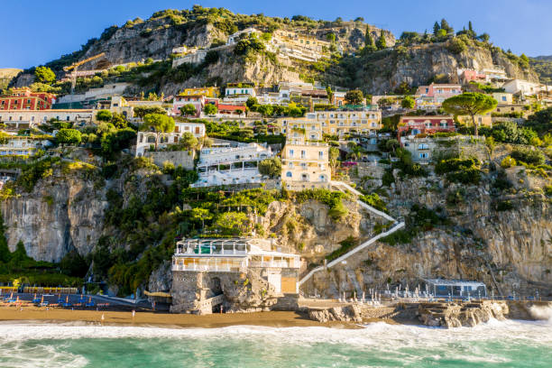 Beautiful View Of The Positano Village With Beach At Amalfi Coast In Italy