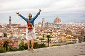 Excited Woman Looking At Florence City