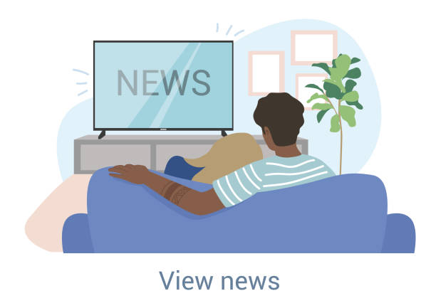 mladý moderní pár muž a žena - sledování televize stock ilustrace
