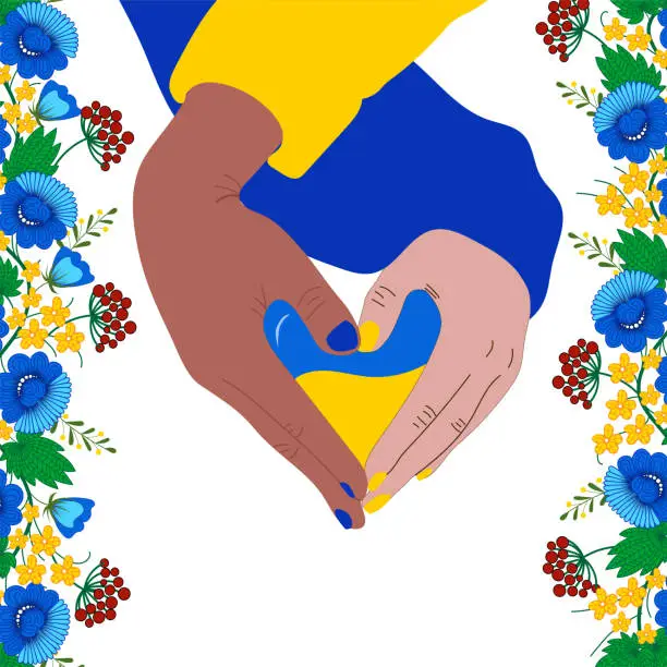 Vector illustration of Hands making heart sign. Inside national flag - yellow and blue.