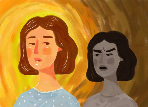 ilustrações de stock, clip art, desenhos animados e ícones de destructive feelings and self-condemnation. the girl who is afraid of guilt and inner criticism - interior