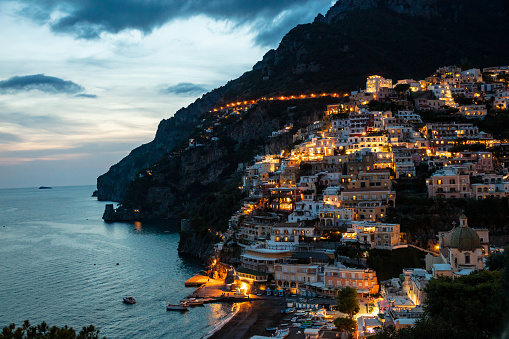 Positano Colourful Villas Stacked Vertically Up The Side Of Cliff,Amalfi Coast Italy