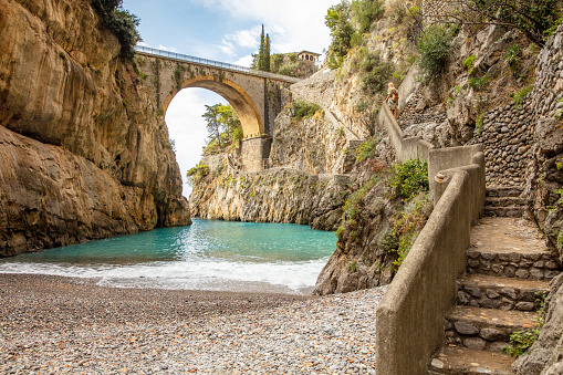 Low Angle View Of Fiordo Di Furore Bridge At Positano,Amalfi,Italy