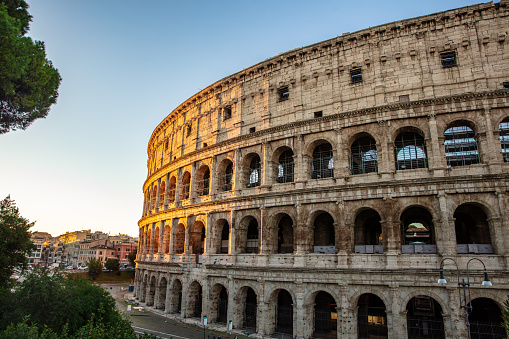 Side View Of Colosseum Of Flavian Amphitheatre In Rome At Italy