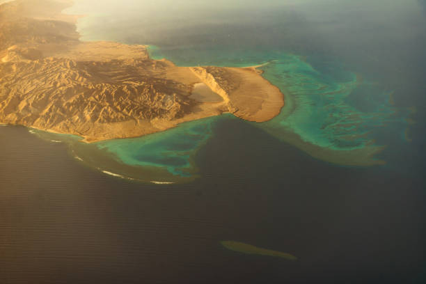 aerial view of egyptian islands in red sea at sunrise