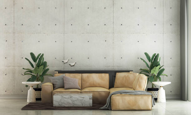 istock Modern loft living room interior and leather sofa and concrete wall texture background 1326105084