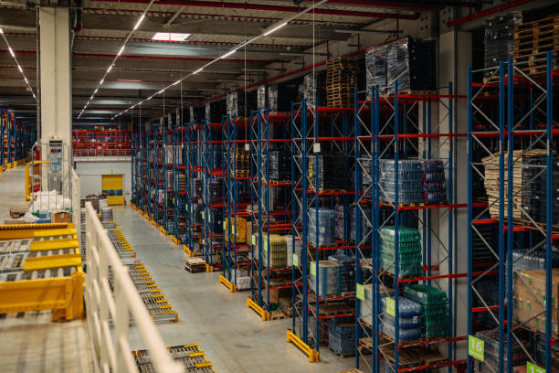 istock Warehouse building and box packaging in shelf suitable for industrial 1326106569