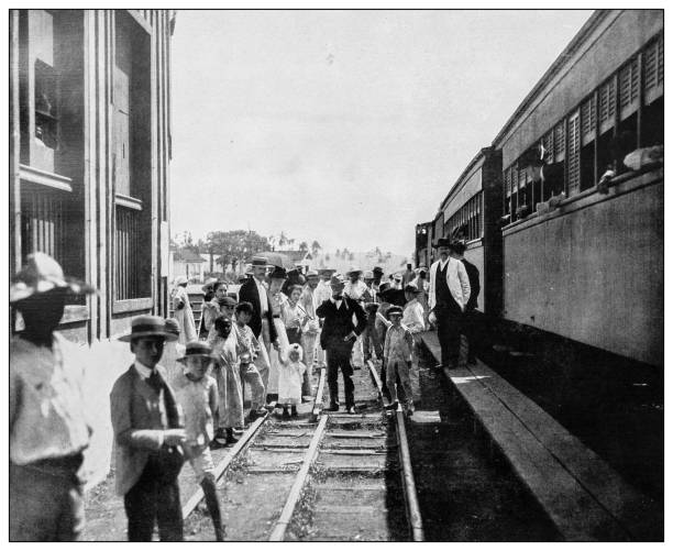 istock Antique black and white photograph: Train station, Esperanza, Cuba 1326116071