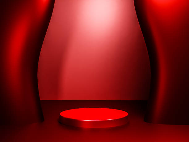 istock Scene with red color podium for mock up presentation in minimalism style with copy space, 3d render abstract background design 1326122081