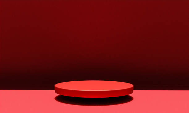 istock Scene with red color podium for mock up presentation in minimalism style with copy space, 3d render abstract background design 1326122083
