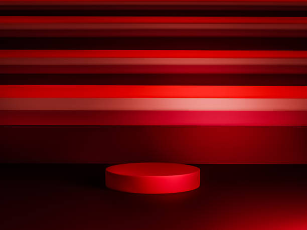 istock Scene with red color podium for mock up presentation in minimalism style with copy space, 3d render abstract background design 1326122144