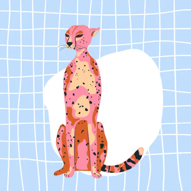 Vector illustration of cheetah in pink color flat style. Trend illustration.