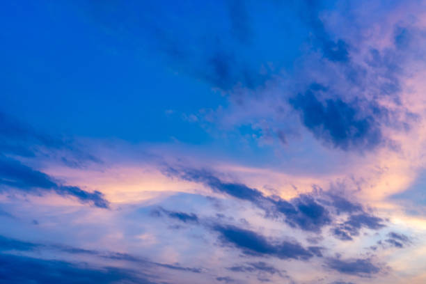 istock Twilight sky with some fluffy clouds in the summer evening 1326125295