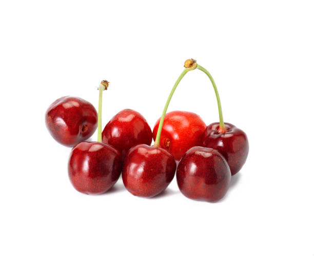 istock ripe red cherry with stalk isolated on white background, delicious fruit 1326130010