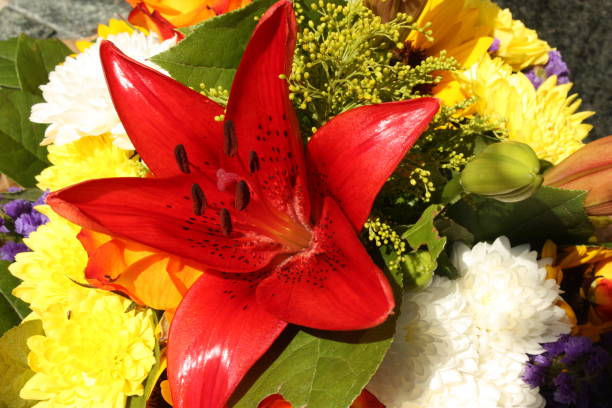 istock Formal bouquet including lilies and chrysanthemums  Commemorative event 1326131368