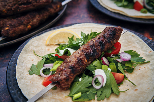 Lamb Kebab with Vegetables and Flat Bre