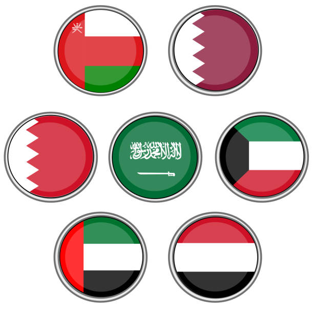 GCC Gulf Country Middle East Flag 3D Icon set on isolated white background. United Arab Emirates, Kuwait, Qatar, Bahrain, Saudi Arabia, Yemen and Oman. GCC Gulf Country Middle East Flag 3D Icon set on isolated white background. United Arab Emirates, Kuwait, Qatar, Bahrain, Saudi Arabia, Yemen and Oman. persian gulf countries stock illustrations