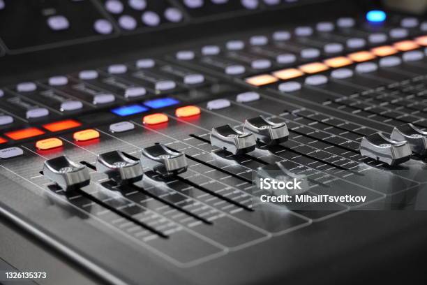 Audio Dj Sound Mixer Control Panel Remote For Music Close Up View Macro Closeup Stock Photo - Download Image Now