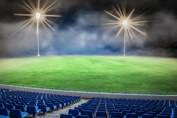 istock Football stadium field at night. 1326136677