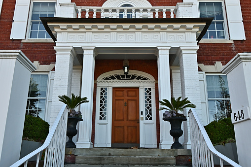 Grand entrance of house in Southport, Connecticut, part of the state's \