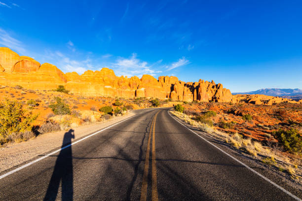 Arches National Park The natural beauty of Arches National Park in Utah. single yellow line sunlight usa utah stock pictures, royalty-free photos & images