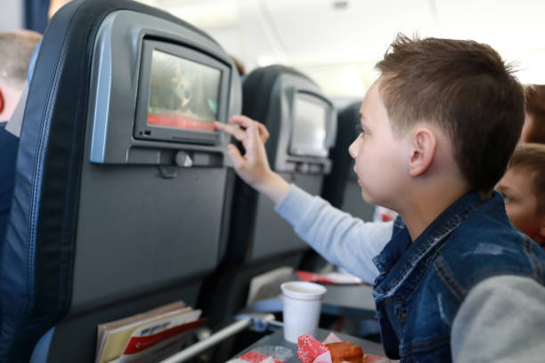 istock Child turns on multimedia system on board aircraft 1326142600