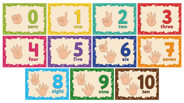 дети обучение номера flashcards. подсчет пальцев. от нуля до десяти. - leisure games flash stock illustrations