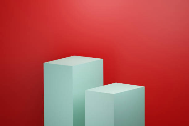 istock Blank white color product presentation stands on the red background 1326145251