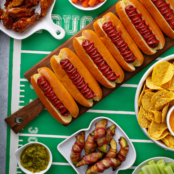 Hot dogs for game day Hot dogs for game day, super bowl food brat burger stock pictures, royalty-free photos & images