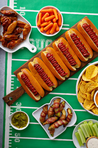 Hot dogs for game day Hot dogs for game day, super bowl food brat burger stock pictures, royalty-free photos & images