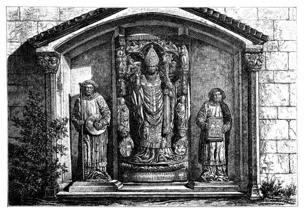 Leonhard von Keutschach, Archbishop of Salzburg memorial stone Illustration of a Leonhard von Keutschach, Archbishop of Salzburg memorial stone black and white travel travel destinations monk stock illustrations