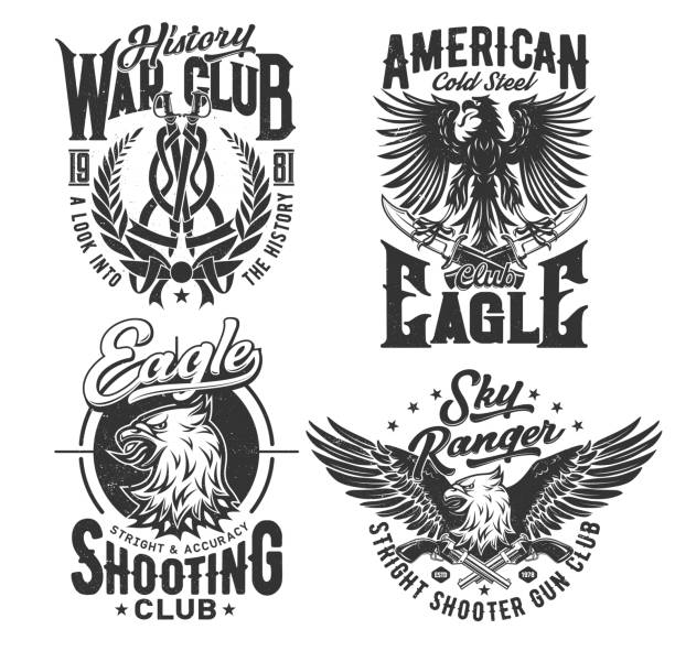 이글 아메리칸 티셔츠 프린트, 슈팅 레인저 클럽 - symbol military star eagle stock illustrations