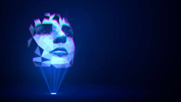 Blue face hologram vector art illustration