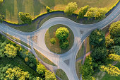Aerial view above a roundabout in England, UK