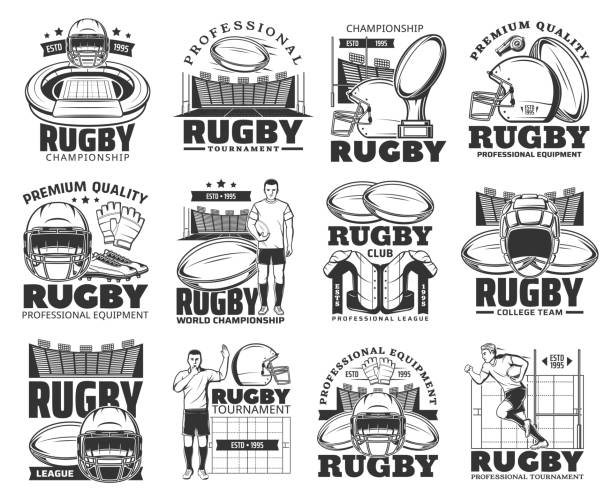 ilustrações de stock, clip art, desenhos animados e ícones de rugby icons, sport club, american football league - american football stadium illustrations