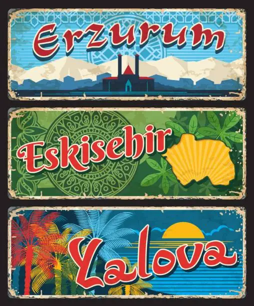 Vector illustration of Erzurum, Eskisehir and Yalova Turkish il provinces