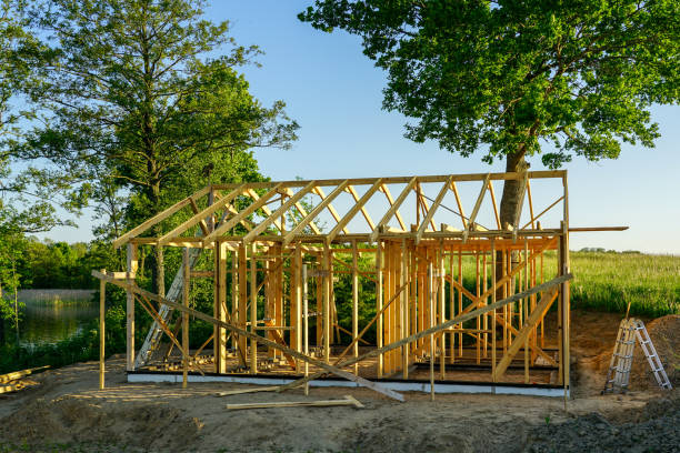 istock simple wooden building frame on the lake shore 1326152147