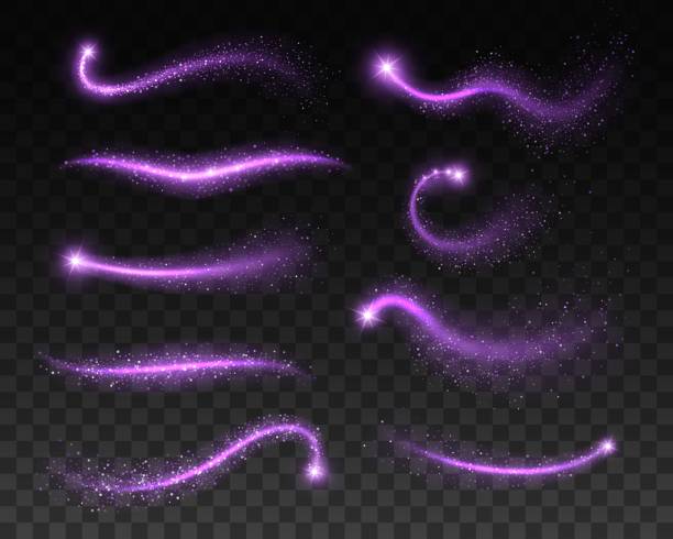 ilustrações de stock, clip art, desenhos animados e ícones de purple sparks, glitter waves and glowing particles - soft pink flash