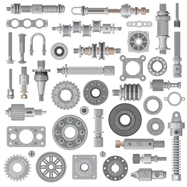 Vector illustration of Machine, car vehicle engine, gearbox spare parts
